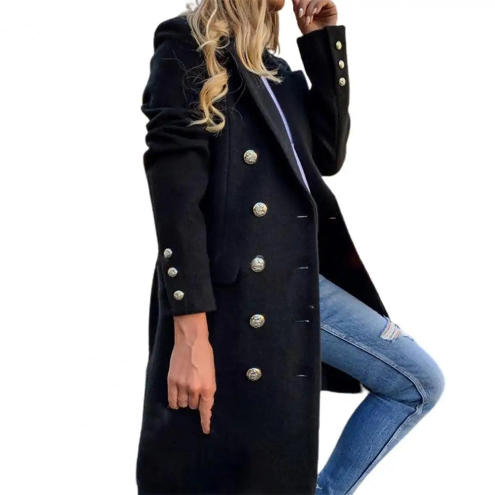 Women’s Double-Breasted Wool Coat – Elegant Autumn &amp; Winter Overcoat - PULSE MART
