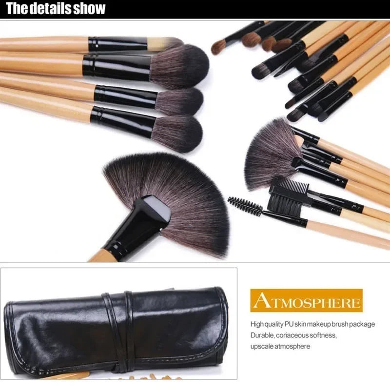 24-Piece Professional Makeup Brush Set - Eyebrow, Powder, Foundation, and Shadows Brushes for Expert Application - PULSE MART