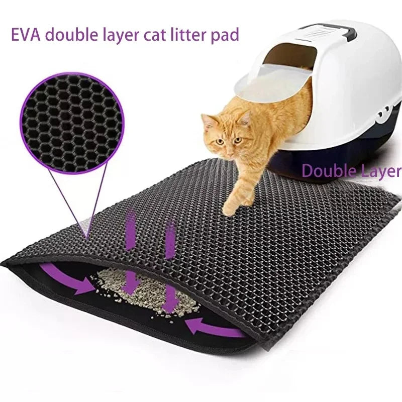 Double-Layer Waterproof Cat Litter Mat – Non-Slip Washable Trapping Pad