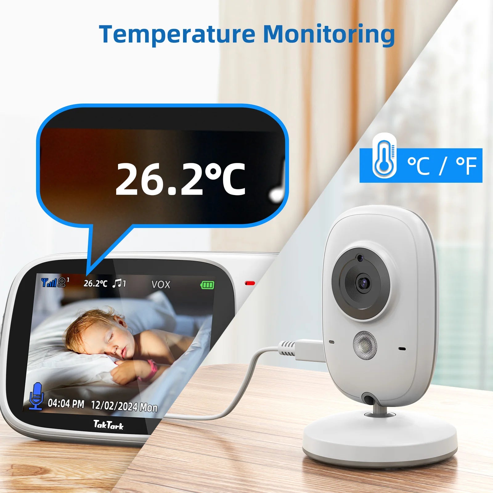 TakTark 3.2 Inch Wireless Video Baby Monitor With Lullabies Auto Night Vision Two Way Intercom Temperature Monitoring Babysitter - PULSE MART