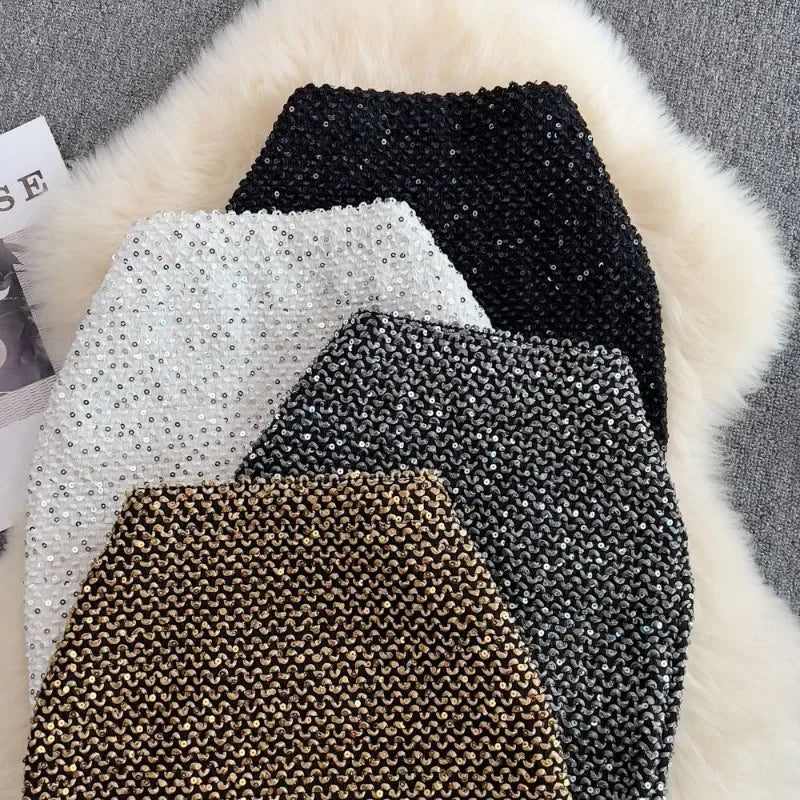 Women’s Autumn Skirt 2025 – High Waist Belted A-Line with Rhinestones, Fringe & Layered Cake Design