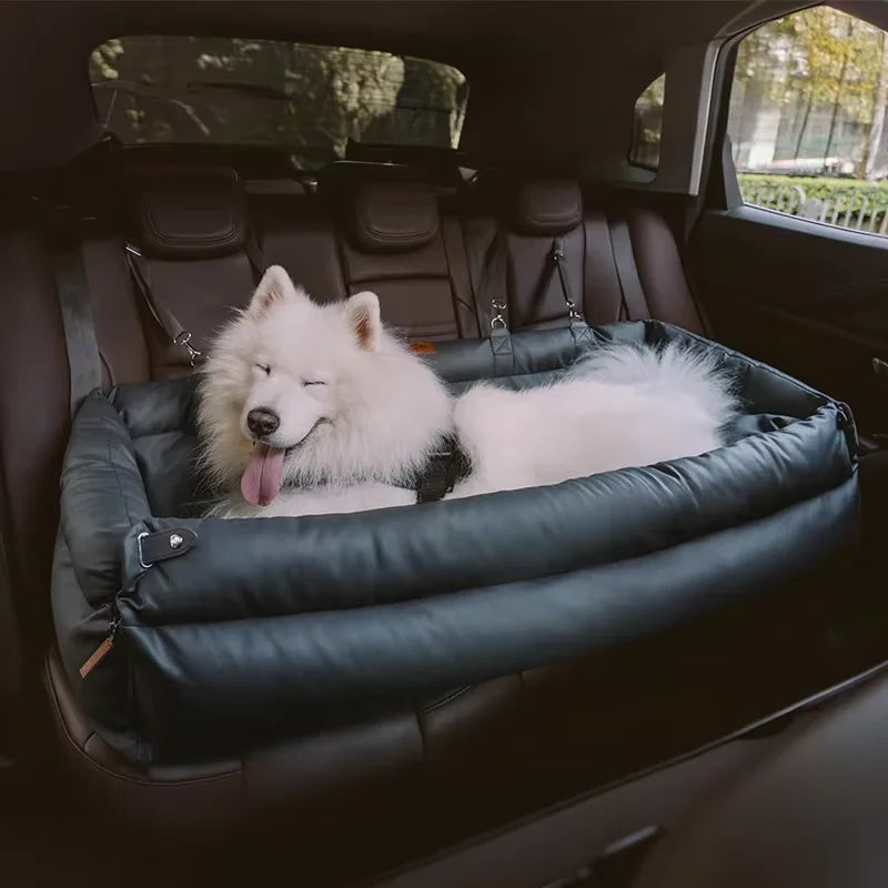 Luxury Waterproof Faux Leather Dog Car Seat – Soft Pet Booster Seat with Safety Buckle for Small Dogs and Cats