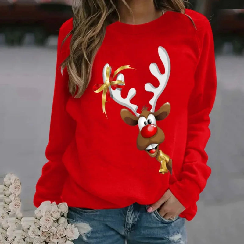 Ladies Christmas Hoodies Winter Christmas Round Collar Hoodie Sweatshirt  Streetwear