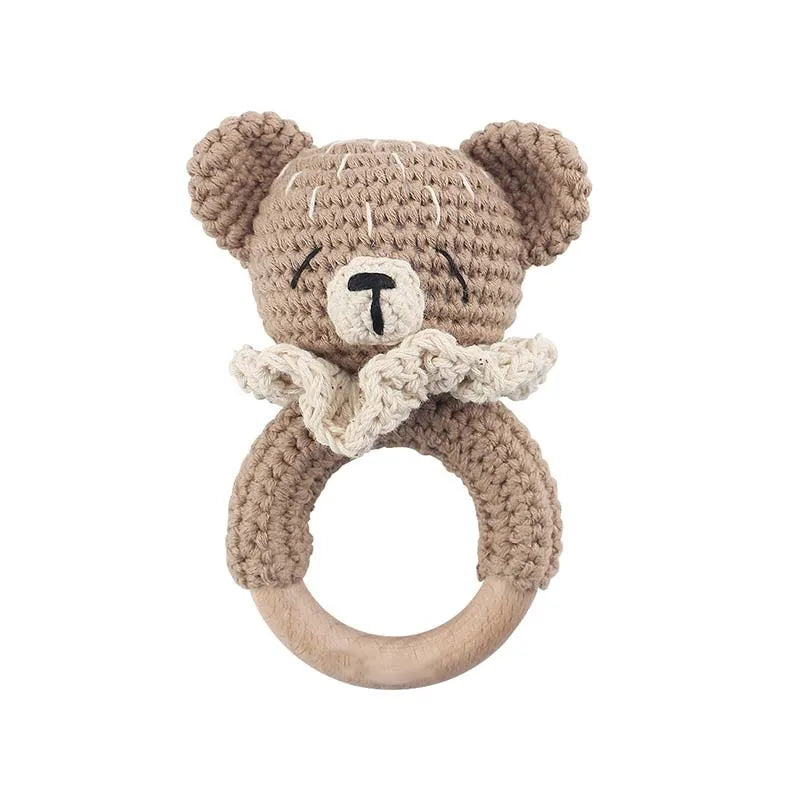 Amigurumi Cartoon Animal Baby Rattle Cute Wooden Ring Handhold Newborn Rattle Toys Handmade Pacifier Clips Kids Educational Toys - PULSE MART