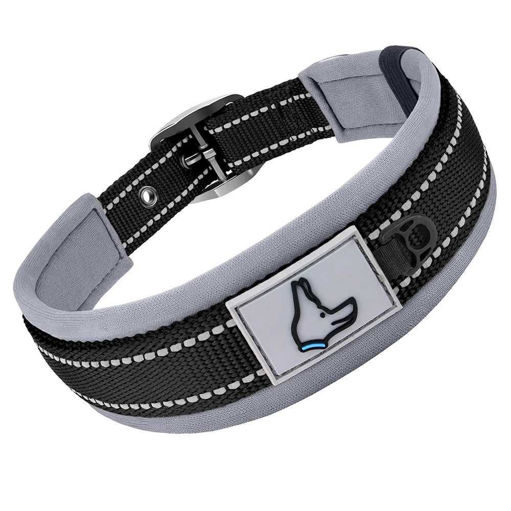 Reflective Padded Dog Collar - Heavy Duty Nylon & Neoprene