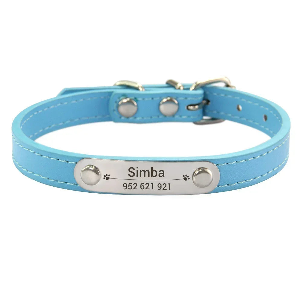 Personalized Leather Dog Collar: Custom Carved Name ID & Anti-Lost Design