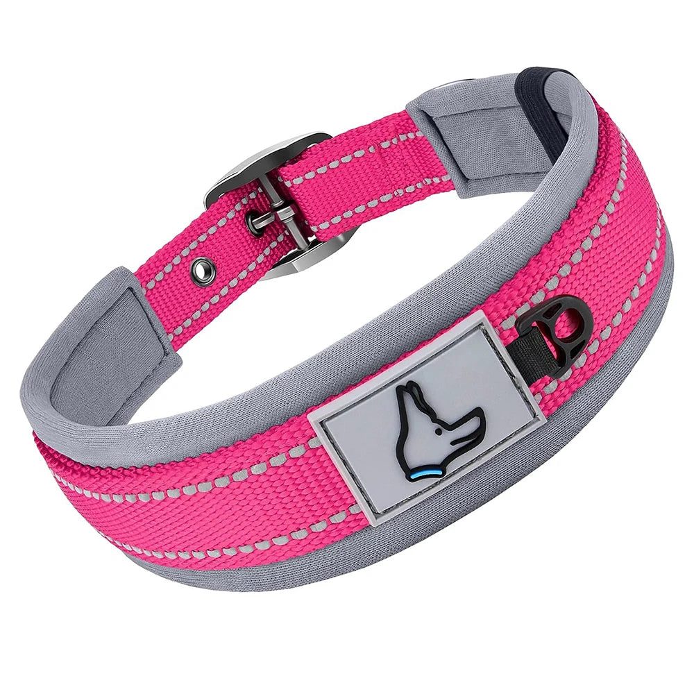Reflective Padded Dog Collar - Heavy Duty Nylon & Neoprene