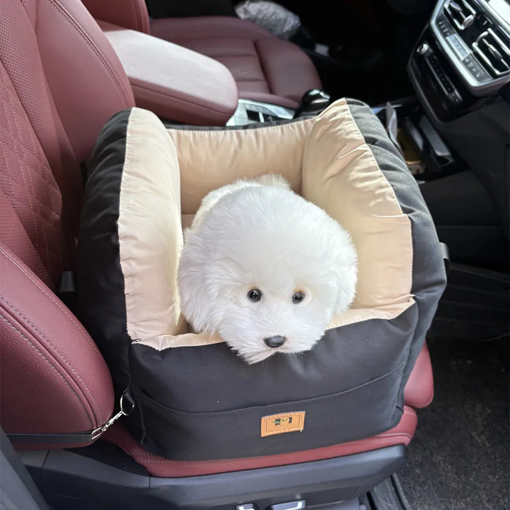 Four-Season Dog Car Seat with Safety Belt, Washable Pet Booster Nest