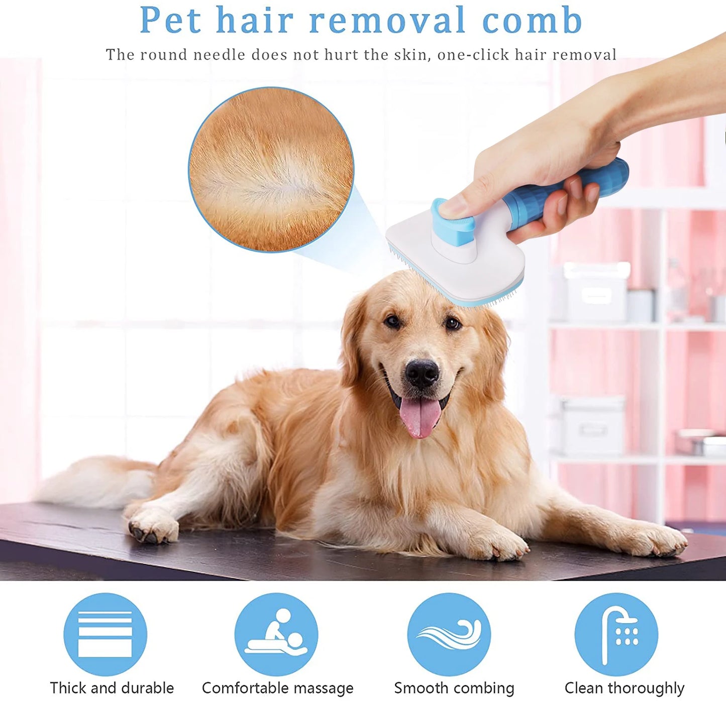 Anti-Matting Long Hair Pet Brush - Self-Cleaning Undercoat Comb