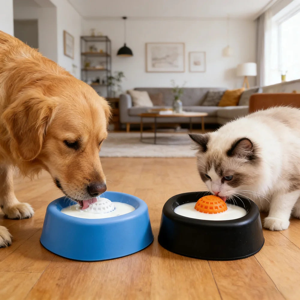 Rolling Ball Liquid Slow Feeder Dog Bowl - Interactive Anti-Slip Lick Toy