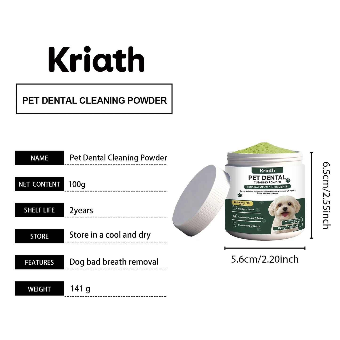 Natural Enzyme Dog Dental Powder - Cat Breath Freshener & Plaque Control