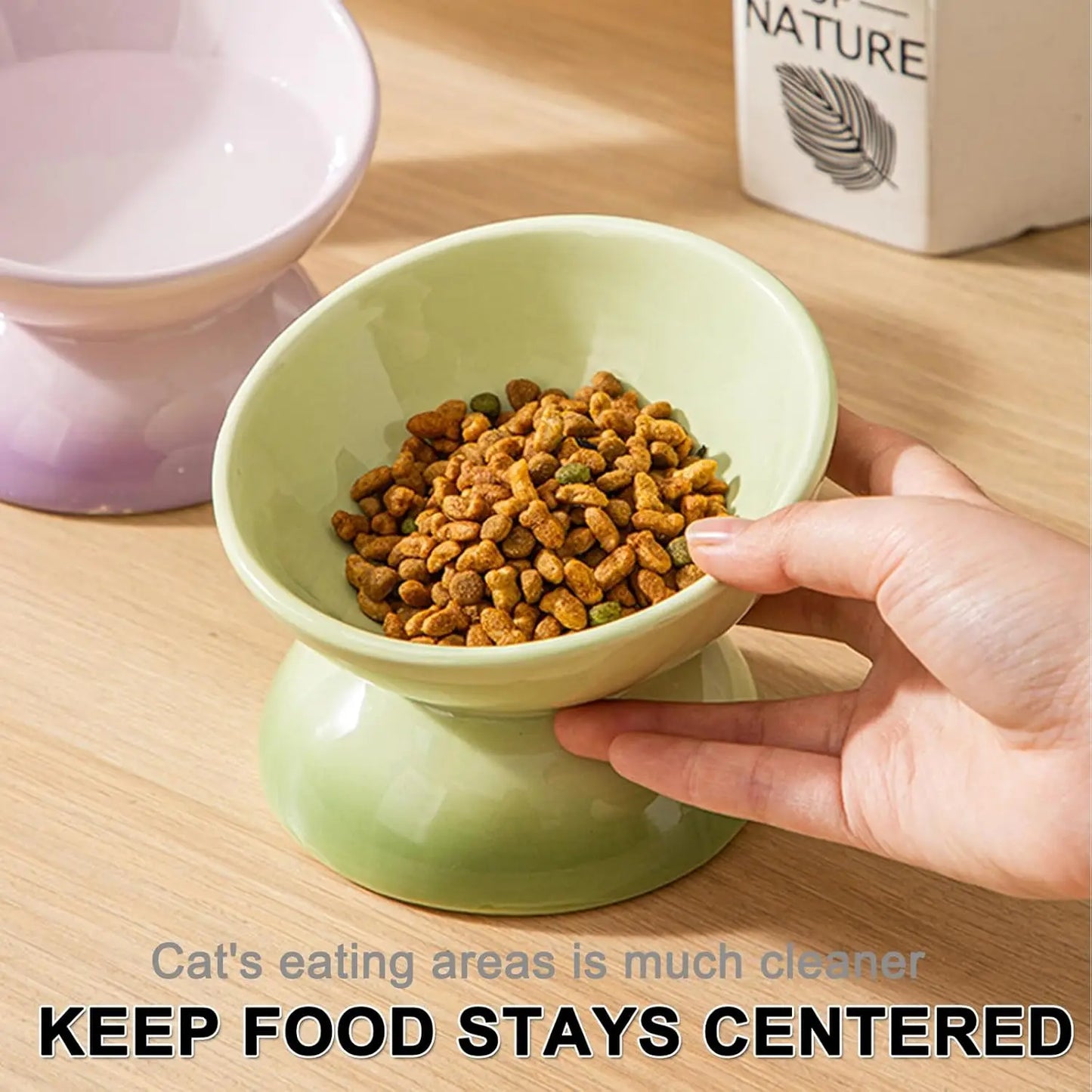 Ceramic Elevated Cat Bowl – Tilted Food & Water Bowl, Dishwasher & Microwave Safe