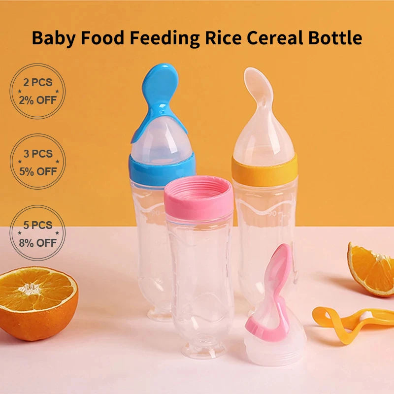 Infant Baby Squeezing Feeding Spoon Baby Silicone Baby Feeding Vegetable Fruit Bottle Baby Dish Scale spoon & hand towel set - PULSE MART