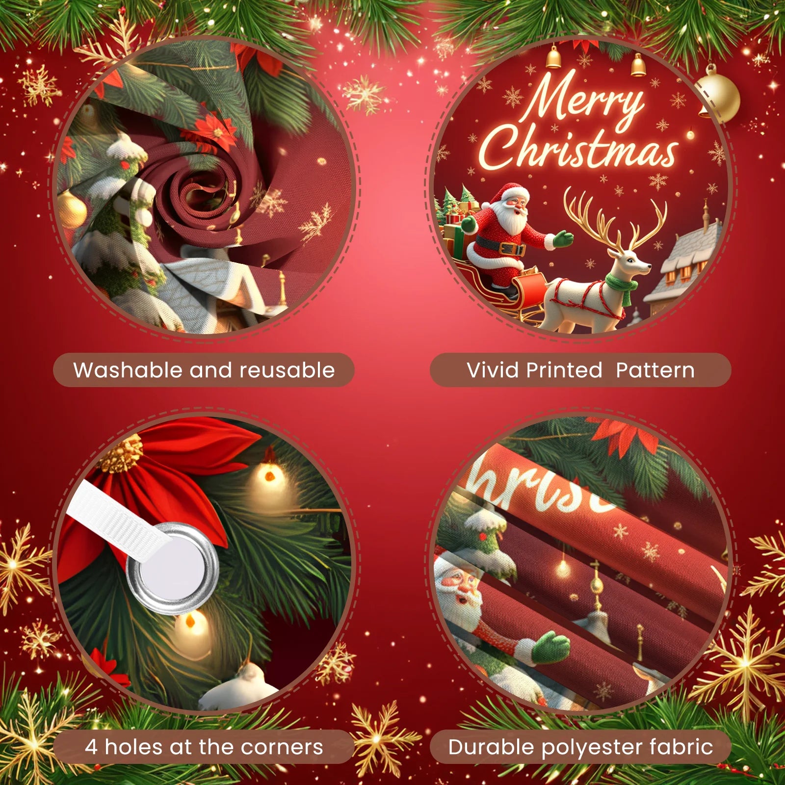 Merry Christmas Santa Decoration Festive Banner Polyester Snowy Scene Winter Holiday for Christmas Party Decor Seasonal Celebrat