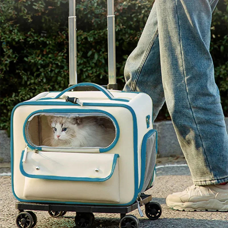 Rolling Pet Carrier Backpack – Detachable Cat & Dog Trolley Travel Bag for Small Pets