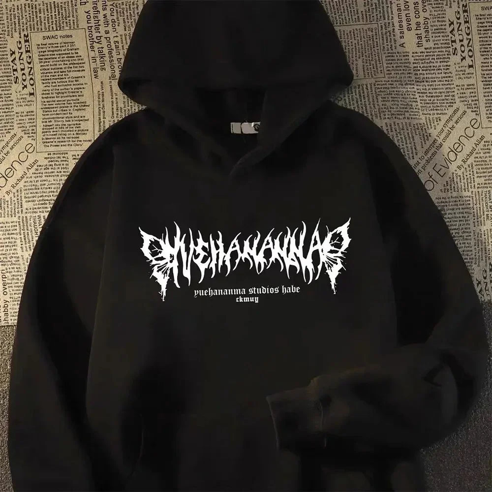 Hoodie Men Graphic Vivid Rose Print Cotton Hoodies American Retro Personality Streetwear