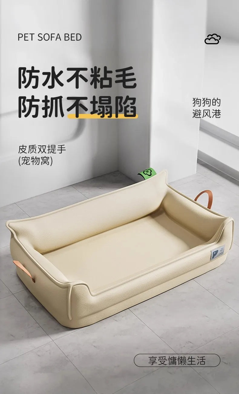 Orthopedic Leather Dog Bed Sofa | Waterproof Detachable Pet Bed