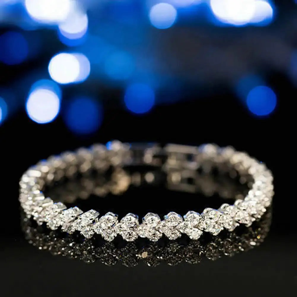Elegant Bracelet for Women Chain Cubic Zircon Rhinestone Shiny Inlaid Bangle Bracelet