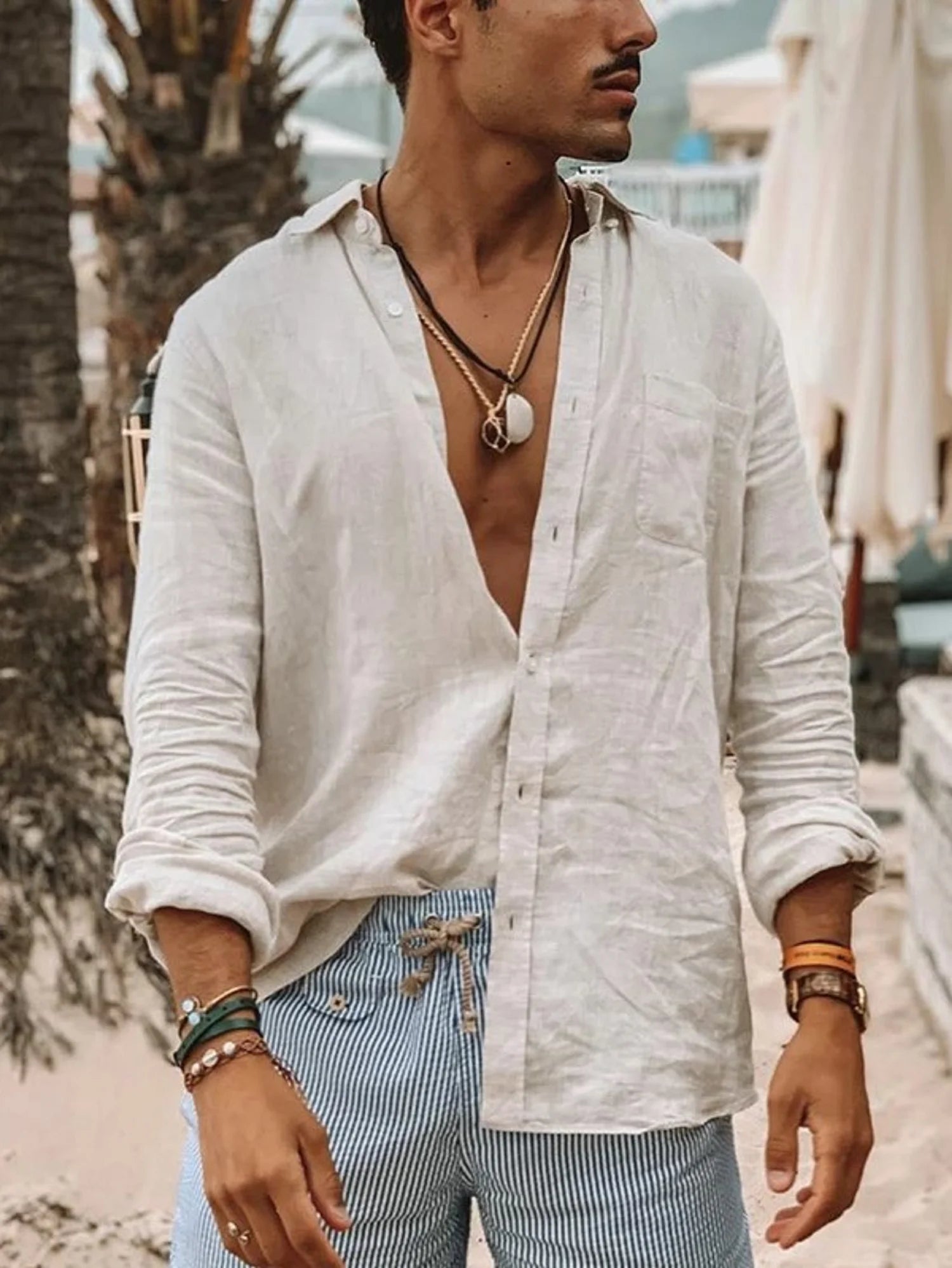 Men’s Casual Solid Color Long-Sleeve Shirt – Lightweight Lapel Cardigan