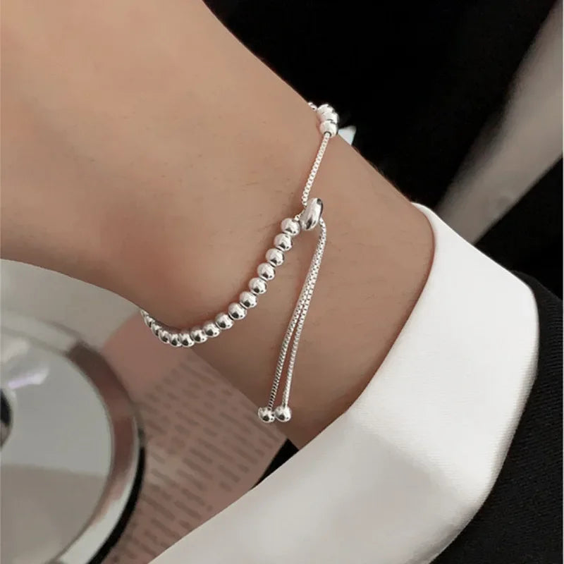 100% Solid 925 Sterling Silver Metal Bracelets for Women & Men Beads Adjustable Handmade