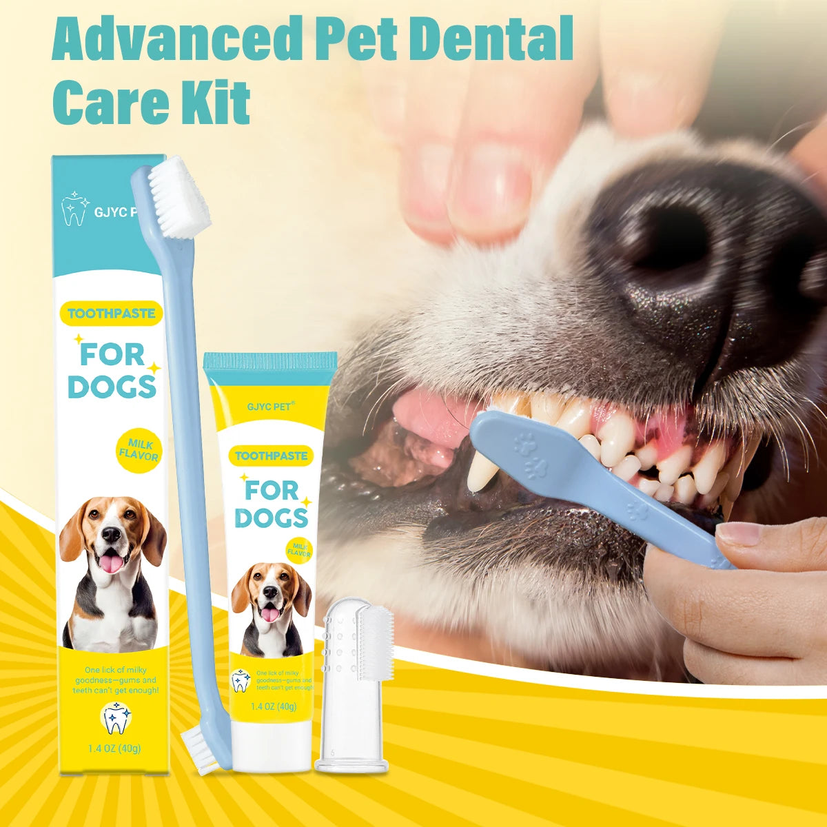 Dog & Cat Dental Care Kit - Fresh Milk Toothpaste & Deep Clean Toothbrush