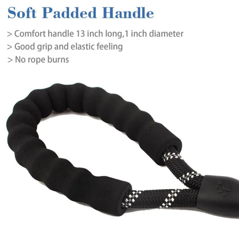 Double Handle Reflective Dog Leash - Heavy Duty Padded Lead for Strong Dogs