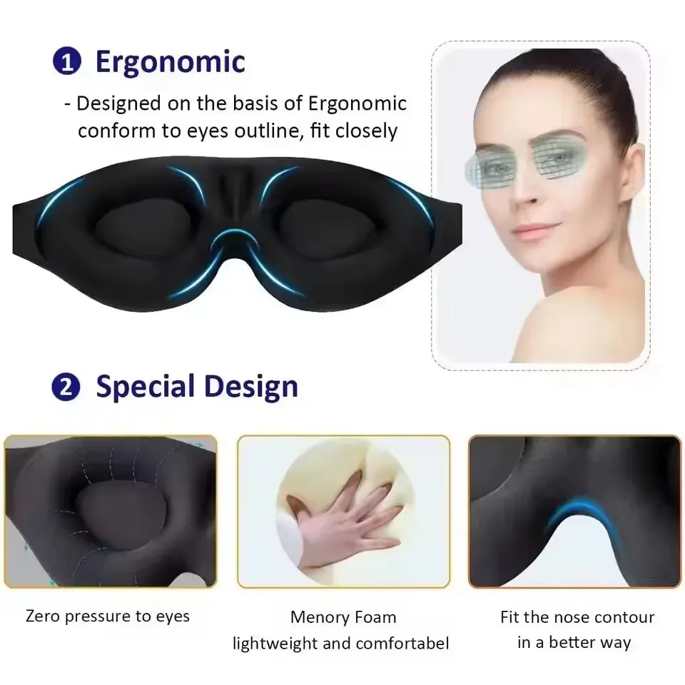 3D Contoured Sleep Mask with Earplugs – Light Blocking Eye Mask for Men & Women - PULSE MART