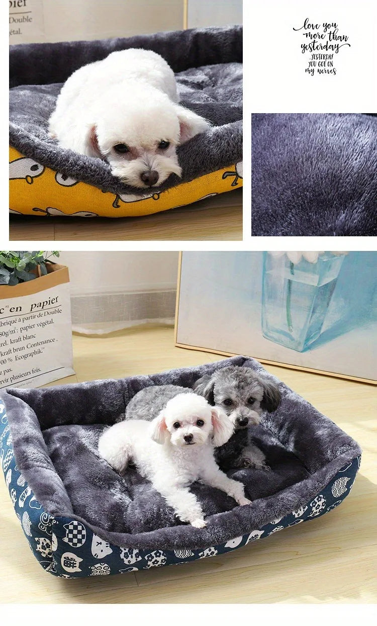 Winter Dog Bed Sofa Mat, Plush Calming Pet Basket Cushion