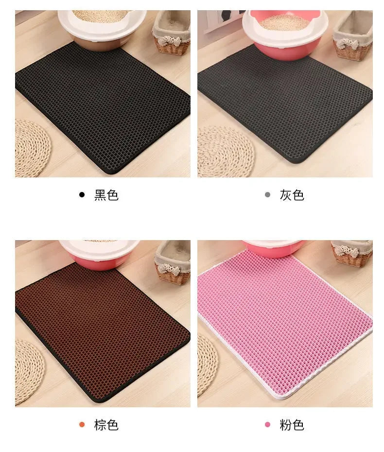 Double-Layer Waterproof Cat Litter Mat – Non-Slip Washable Trapping Pad