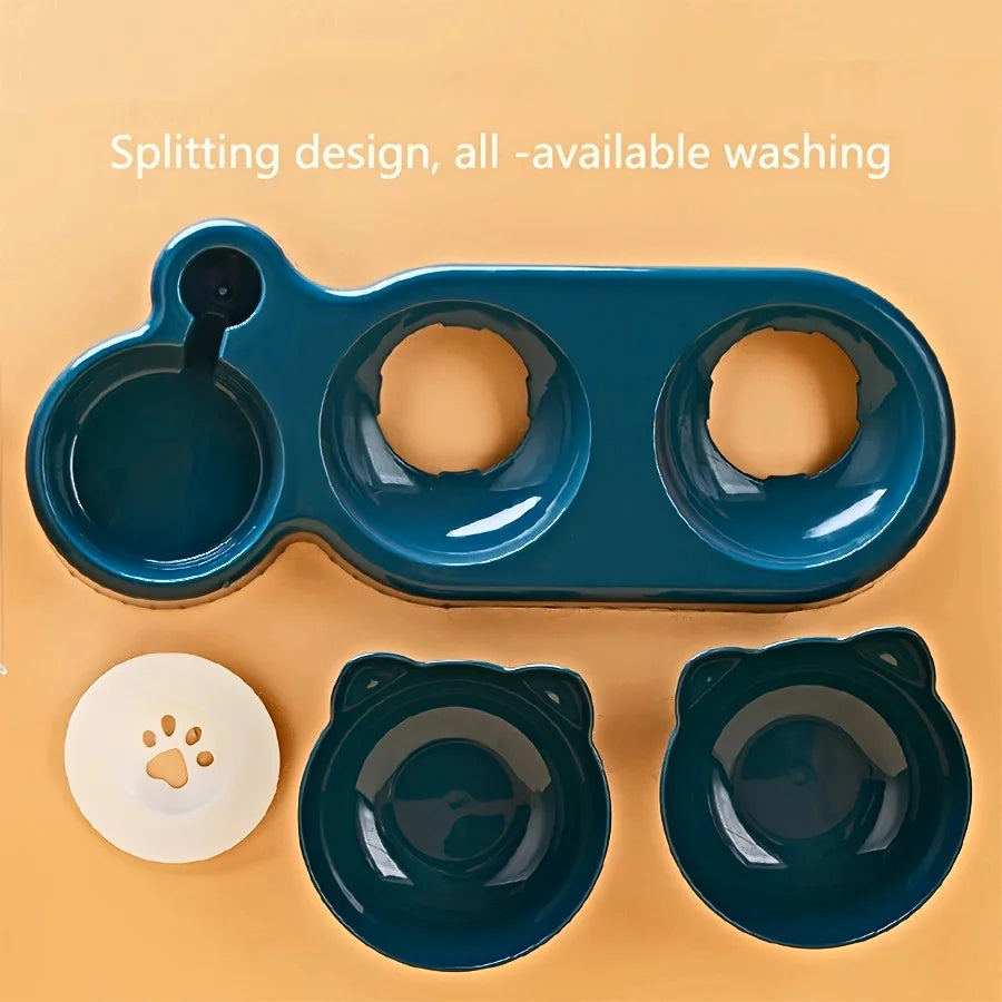3-in-1 Elevated Cat Bowl & Gravity Water Feeder – Tilted Food & Water Bowl Set for Cats & Small Dogs