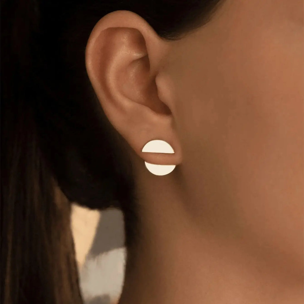 1 pair of fashionable personalized designs, a pair of two half round earrings - PULSE MART