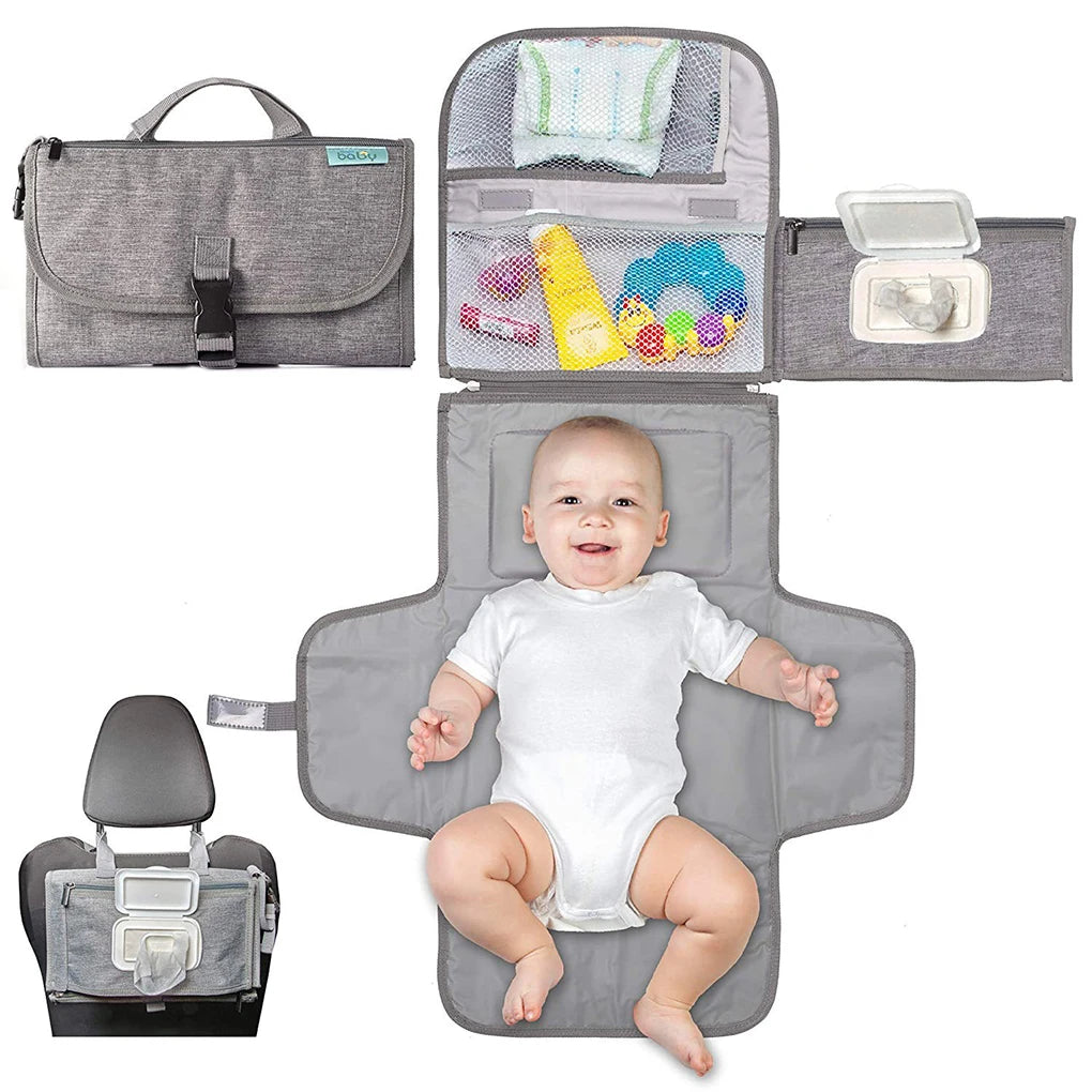 3 in 1 Diaper Changing Pad Portable Baby Changing Pad with Pockets Waterproof Travel Diaper Changing Hand Folding Diaper Bag - PULSE MART