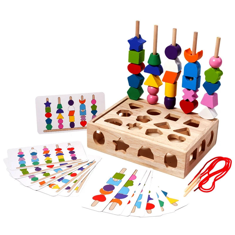 Montessori Wooden Toy Children Color Shape Matching Stacker Puzzle Toys Colorful Beaded Color Cognition Toy Baby Educational Toy