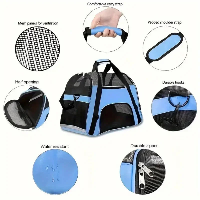 Portable Cat & Dog Carrier Bag – Foldable Breathable Mesh Pet Travel Handbag