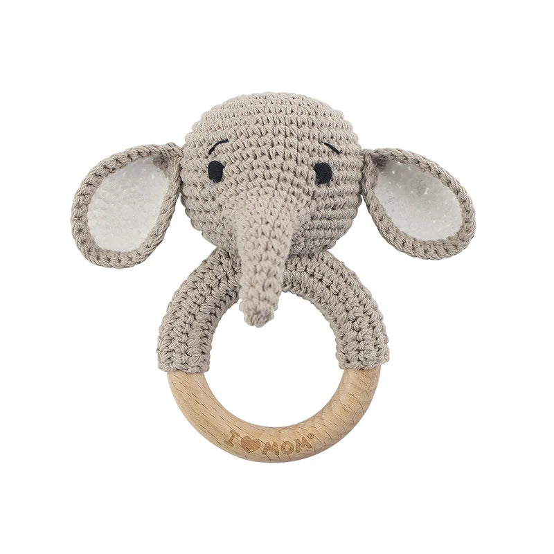 Amigurumi Cartoon Animal Baby Rattle Cute Wooden Ring Handhold Newborn Rattle Toys Handmade Pacifier Clips Kids Educational Toys - PULSE MART
