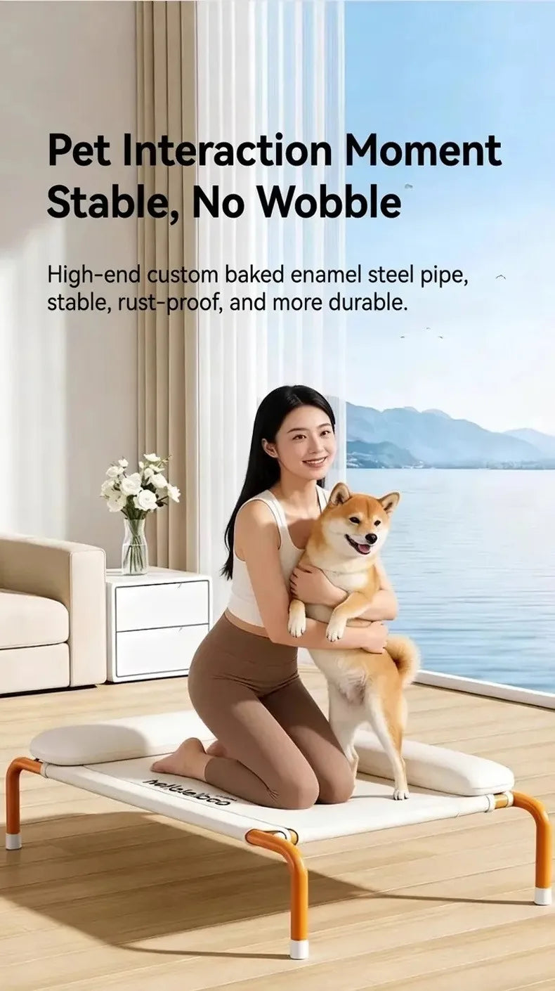 Elevated Mesh Dog Bed with Pillow, Raised Outdoor Patio Cot