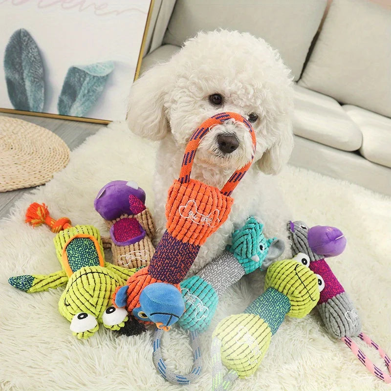 Corduroy Squeaky Dog Toy - Bite-Resistant Animal-Shaped Training Lead