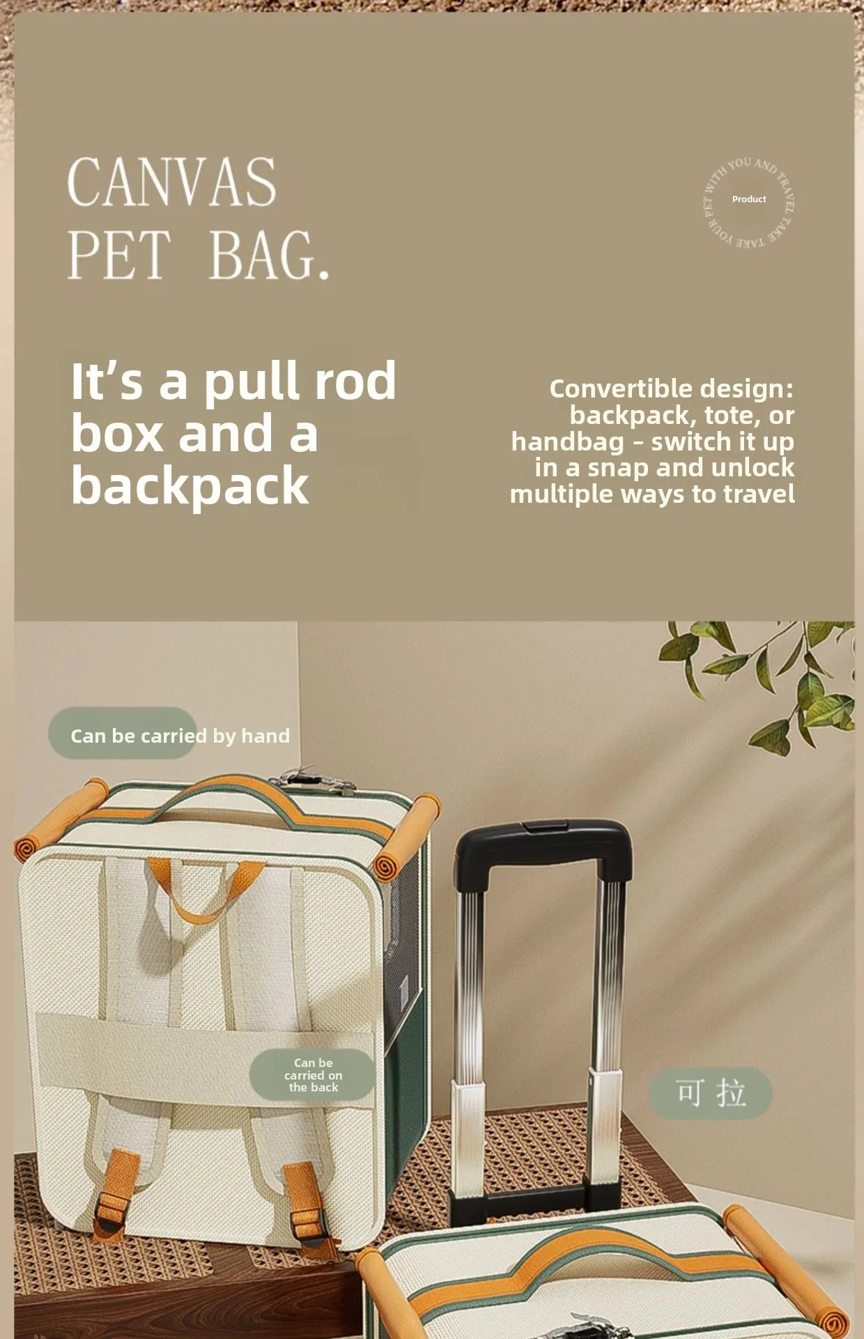 Rolling Cat Carrier with Wheels – Pet Travel Carrier for Large Cats & Small Dogs Up to 10kg