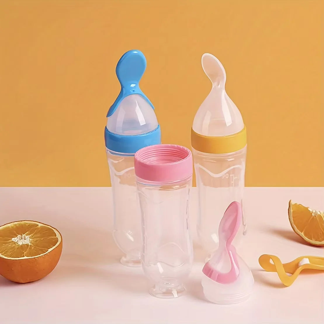 7pcs Baby Feeding Set: 2pcs Soft Silicone Feeding Bottle with Spoon,2pcs Fruit Feeder Pacifier with 3-Size Nipples - PULSE MART