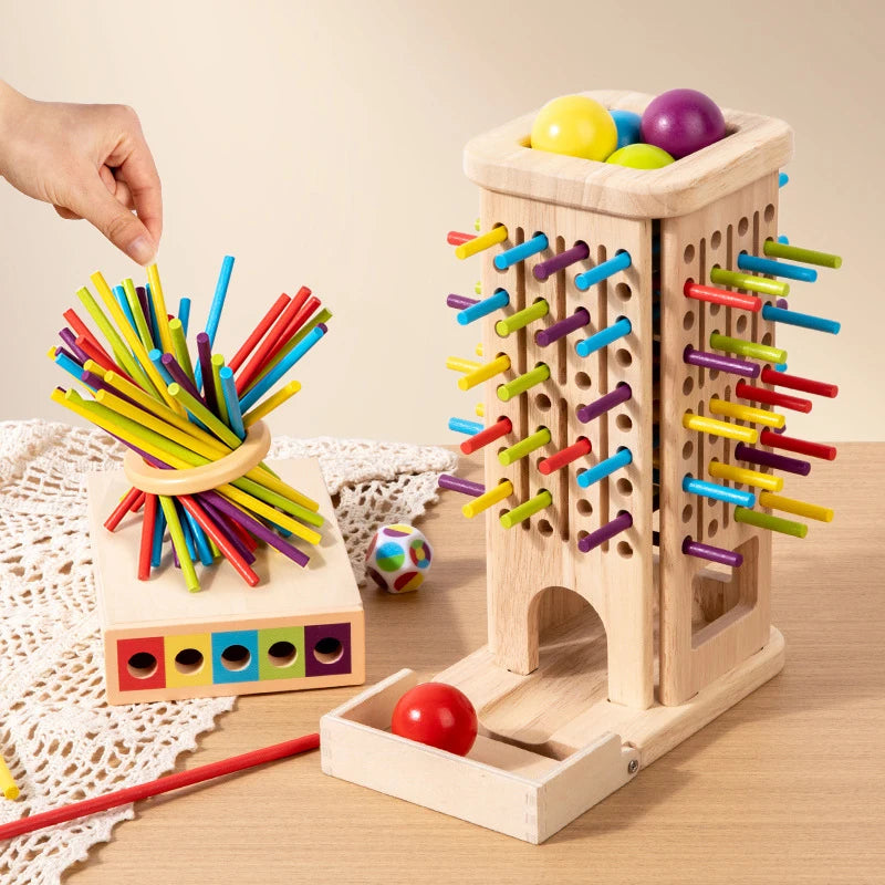 Montessori Game Wooden Stick Tower Toy With Sticks Dice Motor Skills Development Stick Counting Math Educational Toy For Kids