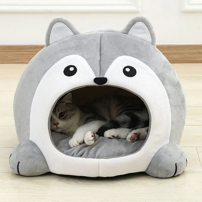 Ultra-Soft Pet Lounger Bed - 2-in-1 Cushion Nest Cave for Cats & Puppies