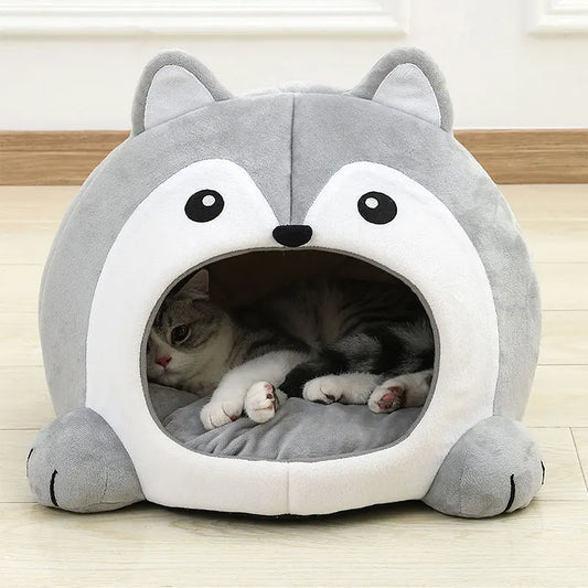 Ultra-Soft Pet Lounger Bed - 2-in-1 Cushion Nest Cave for Cats & Puppies