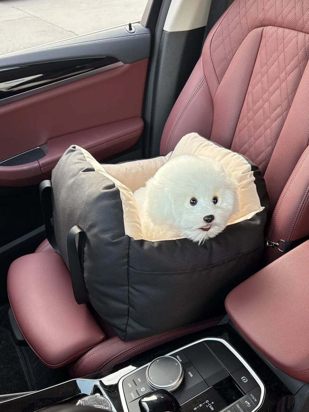 Four-Season Dog Car Seat with Safety Belt, Washable Pet Booster Nest