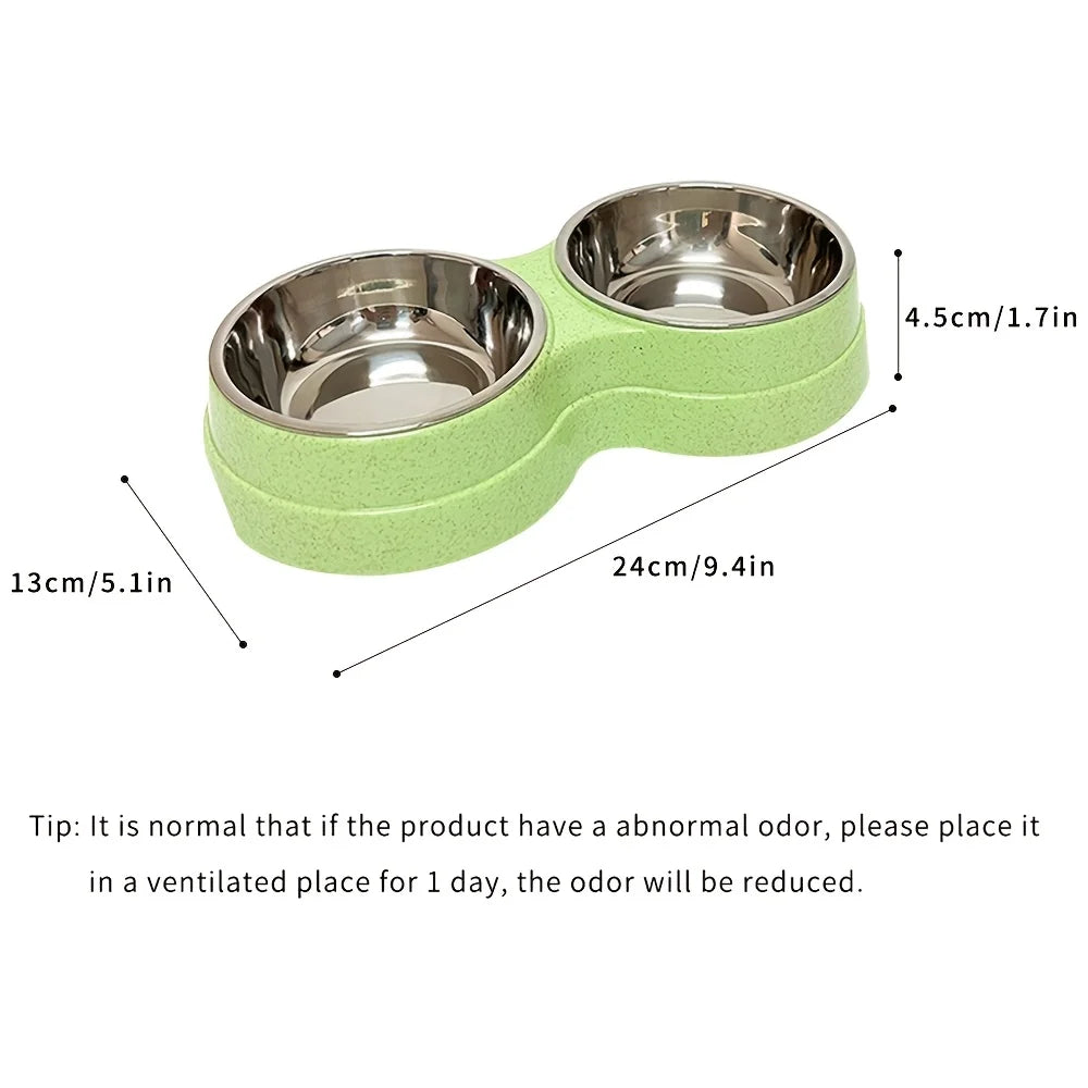 Stainless Steel Double Pet Bowls - Non-Skid Dual Food & Water Station