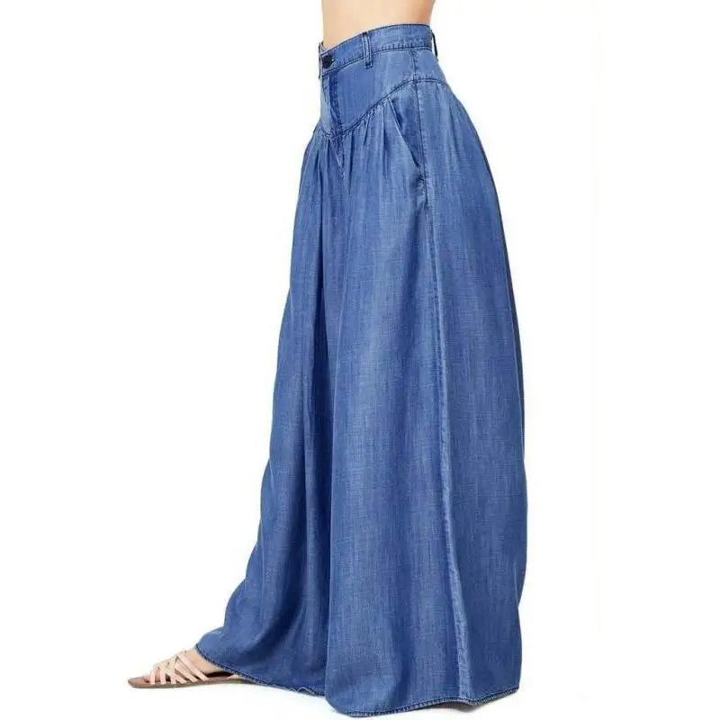 Women's Casual Cotton Linen Jeans Fashion Solid Colour Wide-leg Pants Ladies Loose Plus