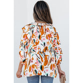 European And American Fashion Colorblock Printed V-neck Chiffon Shirt Women - PULSE MART