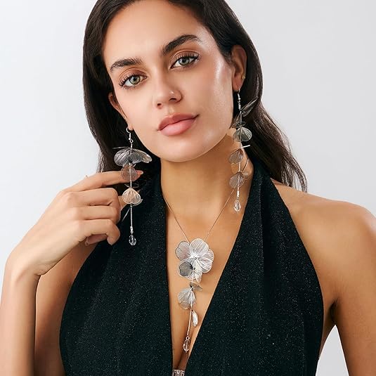 Gold Leaf Choker Necklace For Women,Trendy Boho Black Ginkgo Leaves Long Tassel Necklace, Aesthetic Beachy Party Jewelry Accessories Gifts - PULSE MART