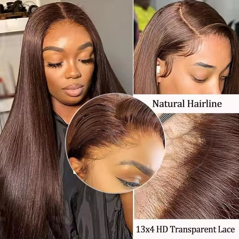 13x4 HD Lace Front Wig, Human Hair, Natural Brazilian Brown Wig, Women's Unprocessed Virgin Hair Wig - PULSE MART