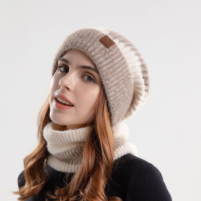 2pcs Knitted Hat Suit With Scarf Winter Two-color Hat And Thick Warm Earflaps Wool Scarf - PULSE MART