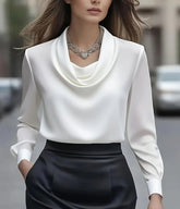 Elegant Solid-Color Minimalist Boat-Neck Long-Sleeve Shirt For Women - PULSE MART